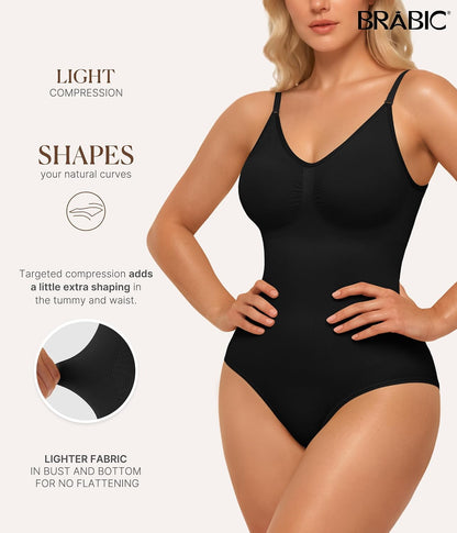 Womens' Seamless Sleeveless V-Neck Bodysuit Shapewear Tummy Control